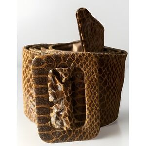 Vintage Brown Snakeskin Embossed Leather Belt – Western Style – M/L